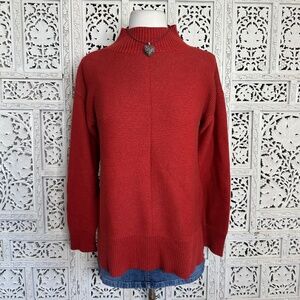 Talbots Mockneck Orange Red Long Line Pullover Sweater Sz Medium Petite